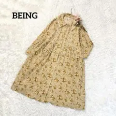 BEING 花柄 ワンピースパジャマ ロング丈 レース 総柄 部屋着 ベージュ