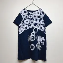 和柄風　サークル柄　チュニックワンピ　半袖　藍色　ゆったり　春夏　レディース
