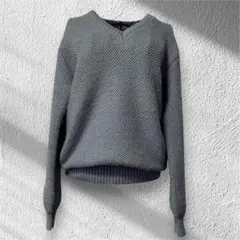 LAWTON USA 肉厚 ウール100% Vネックニット セーター グレー L