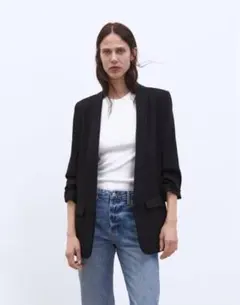 ZARA ブラック ボーイフレンドフィット クレープブレザー