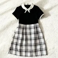 美品✨ 組曲 キッズ ワンピース 110〜120 半袖 ブラック×チェック