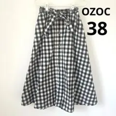 OZOC ギンガムチェック スカート フレア 白 黒 モノトーン 38
