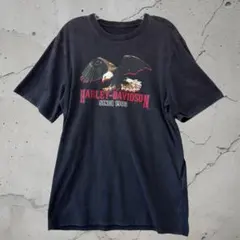 ハーレーダビッドソン Tシャツ ブラック 両面プリント イーグル×マリンデザイン