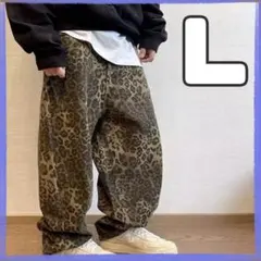L パンツ デニム ヒョウ柄 レオパード ストリート 豹柄 グランジ ワイド