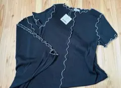 プリーツメロー　Aライン　Tシャツワンピース　半袖ワンピース　ブラック