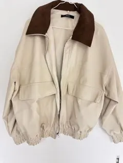 ベージュ スエード襟 レザージャケット