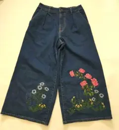 SUPER HAKKA BOUQUET ワイドデニム 七分丈 刺繍 デニム