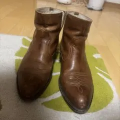 ブラウンレザーウエスタンショートブーツ