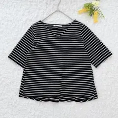 リップスター　ＶネックボーダーTシャツ　M ゆったり　薄手　五分袖　カジュアルのサムネイル