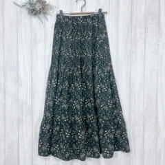 ☆ベイフロー/BAYFLOW 花柄 フレア ロングスカート ダークグリーン