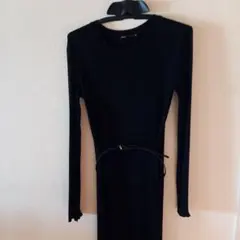 ZARA ブラックリブニットロングワンピース