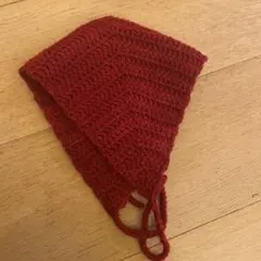 赤い編み物　バブーシュカ　ヘッドドレス
