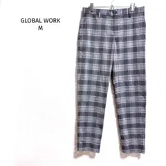グローバルワーク チェック柄スラックスパンツ M グレー系 きれいめ　カジュアル