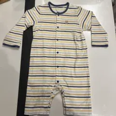 ミキハウス　ロンパース　ストライプロンパース クマ刺繍付き