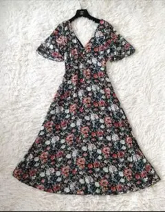 ZARA　ザラ　フラワープリント　ロングワンピース　Vネック