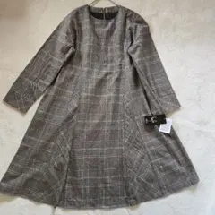 美品未使用タグSANS FIN チェック柄ロングフレアワンピース グレー【M】