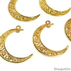 c8228 透かし三日月チャーム ゴールド10個【宇宙パーツ】