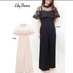 Lily Brown ブラック　オールインワンパンツドレス