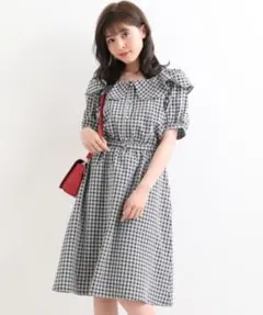 マジェスティックレゴン オフショルギンガムチェックワンピース M