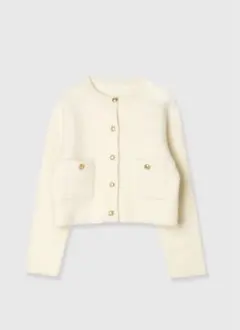 Anuans ラクーンブレンドノーカラーニットジャケット