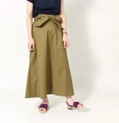 coen コーエン リボン付きロングスカート カーキ M Aライン