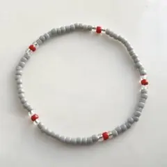 ネイティブ ハンドメイド ビーズブレスレット グレー×レッド×クリア