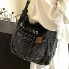 リメイクデザイン　デニムショルダーバック　男女兼用　ダークグレー