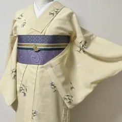 露草と花影の紗小紋◇淡いクリーム地色 化繊 バチ衿 夏物 - メルカリ