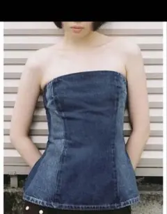 ZARA デニム ベアトップ タイトフィット