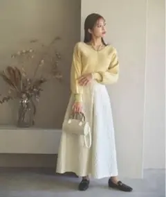 NATURALBEAUTYBASIC アイボリー ふくれジャガードフレアスカート