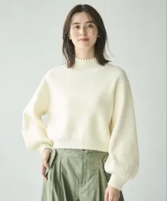 plage アゼパフスリーブショートニット プラージュ 麻 綿 ホワイト plage アゼパフスリーブショートニット プラージュ 麻 綿 ホワイト