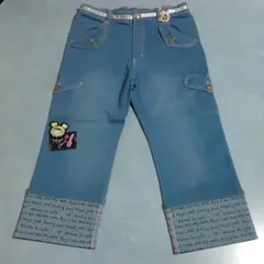 ラブちゃんワッペン付き裾ロールアップ七分丈デニムパンツ