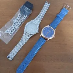青色レザーバンド 腕時計　2本　ブレスレット