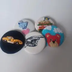 手刺繍　缶バッチセット　ブローチ