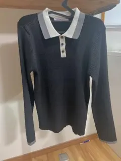 MUMU & Co. 長袖ニット襟付きリブ発色　ブラック　新品未使用　LL