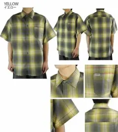 L新品CALTOPキャルトップオンブレーチェックシャツ半袖黒灰黄色ワークネル