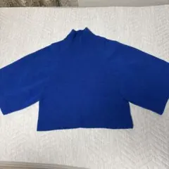 ZARA 青 ハイネック クロップドニット