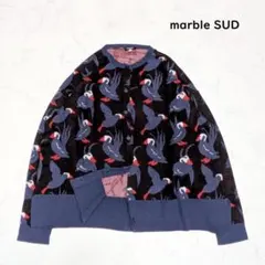 【エトピリカ柄】マーブルシュッド 鳥柄 カーディガン ネイビーのサムネイル