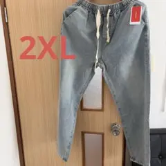 デニムパンツ メンズ ワイド ストレートパンツ 調整紐 ウエストゴム ゆったり