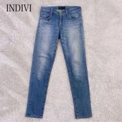 INDIVI スキニー スリム デニムパンツ ストレッチ ヒゲ加工 M相当のサムネイル