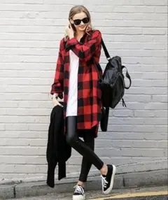 シャツワンピース ブロックチェック柄