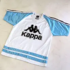 Kappa サッカーウェア シャツ ホワイト×ライトブルー メッシュ L 美品のサムネイル