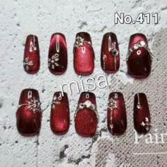 オーダー　マグネットネイル　ビジュー　冬ネイル　ネイルチップ　カラー変更無料