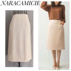 極美品♡ナラカミーチェ ベージュ系 後ろゴム入 ストレッチエコスエードスカートMのサムネイル