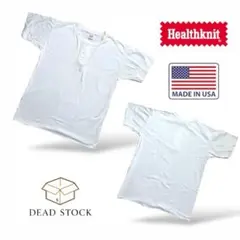 デッドストック USA製 ヘルスニット ヘンリーネック Ｔシャツ L 新品 白