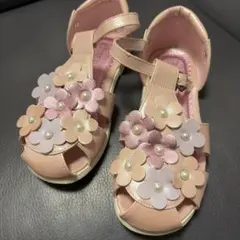 新品未使用 19cm メゾピアノ リボンベルクロサンダル ピンク ピンク