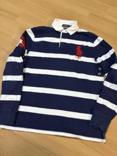 ポロラルフローレン Y2K ビッグポニー ボーダー ネイビー ラガーシャツ　Ｍ