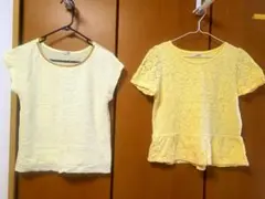 honeys 美品 レース トップス M パステルイエロー Tシャツ 半袖 花柄