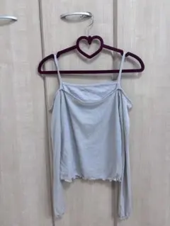 Heather オフショルダー長袖トップス グレー フリル裾のサムネイル