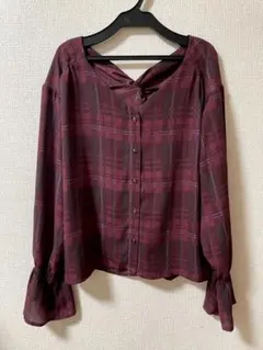 未使用　チェック柄　カットソー　ブラウス　チュニック　シャツ　春